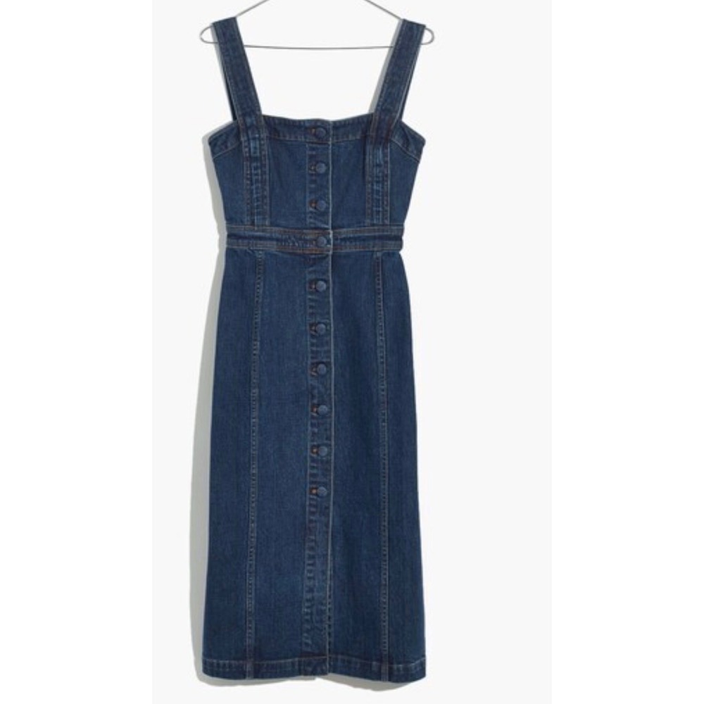 Madewell Denim Sz 8 Jean Button Midi Overall Jumper Cowgirl Cottagecore Dress - Picture 3 of 11